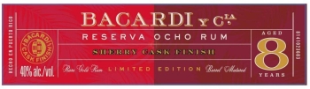 Bacardi Aged Rum Reserva Ocho Rum Sherry Cask Finish 8 Years Old 750ml