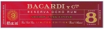 Bacardi Aged Rum Reserva Ocho Rum Sherry Cask Finish 8 Years Old 750ml