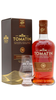 Tomatin - Glencairn Glass & Sherry Cask Highland Single Malt 18 year old Whisky 70CL