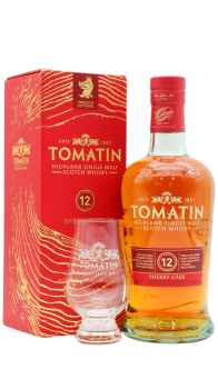 Tomatin - Glencairn Glass & Sherry Cask Matured Highland Single Malt 12 year old Whisky 70CL